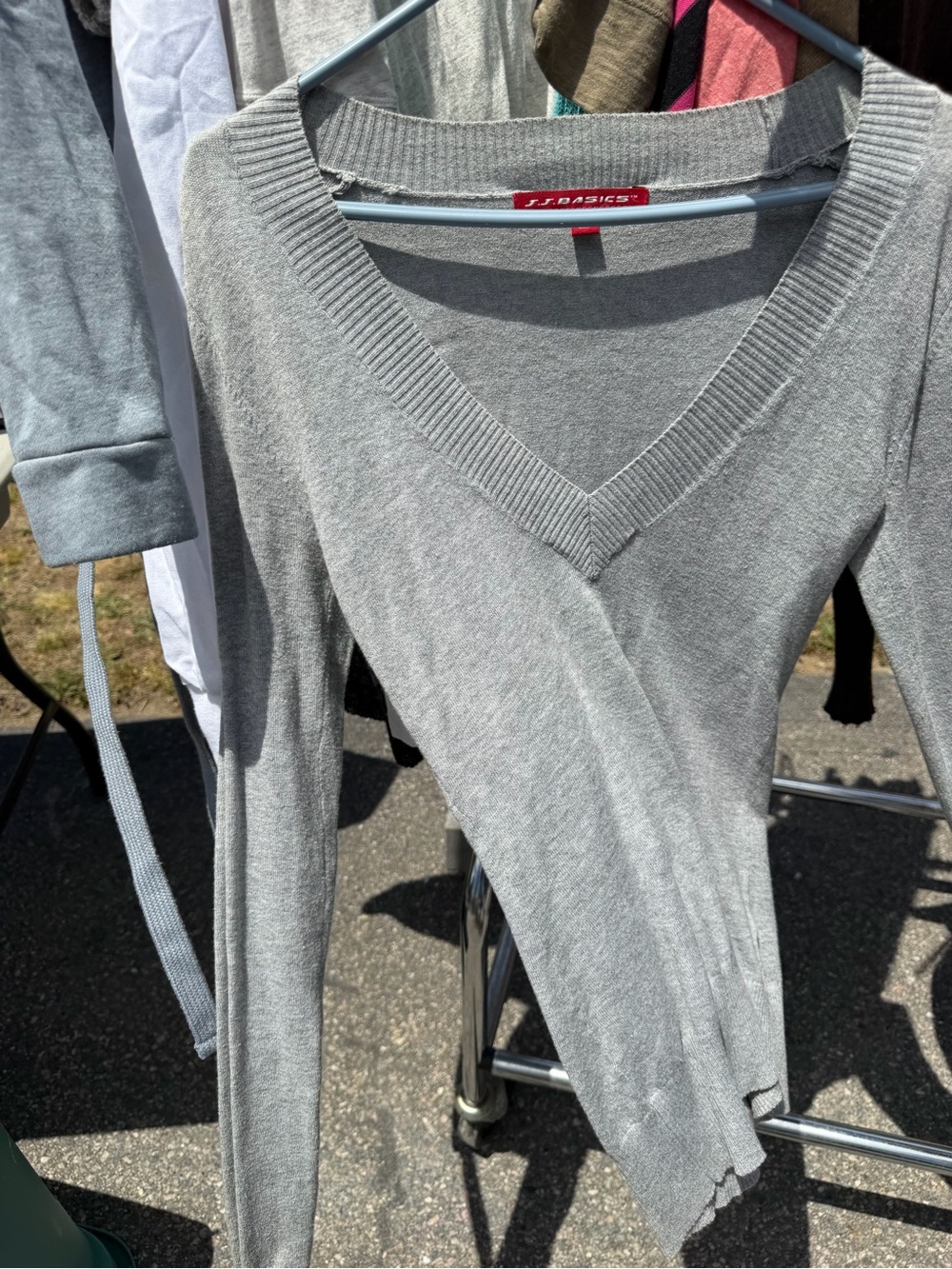 J.J. Basics Women's V-Neck Long-Sleeve Sweater - Light Gray